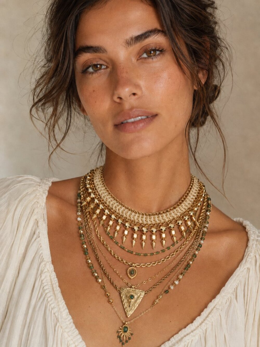 Vintage Gold Fringe Statement Necklace Woven Chain Spike Boho Collar Choker